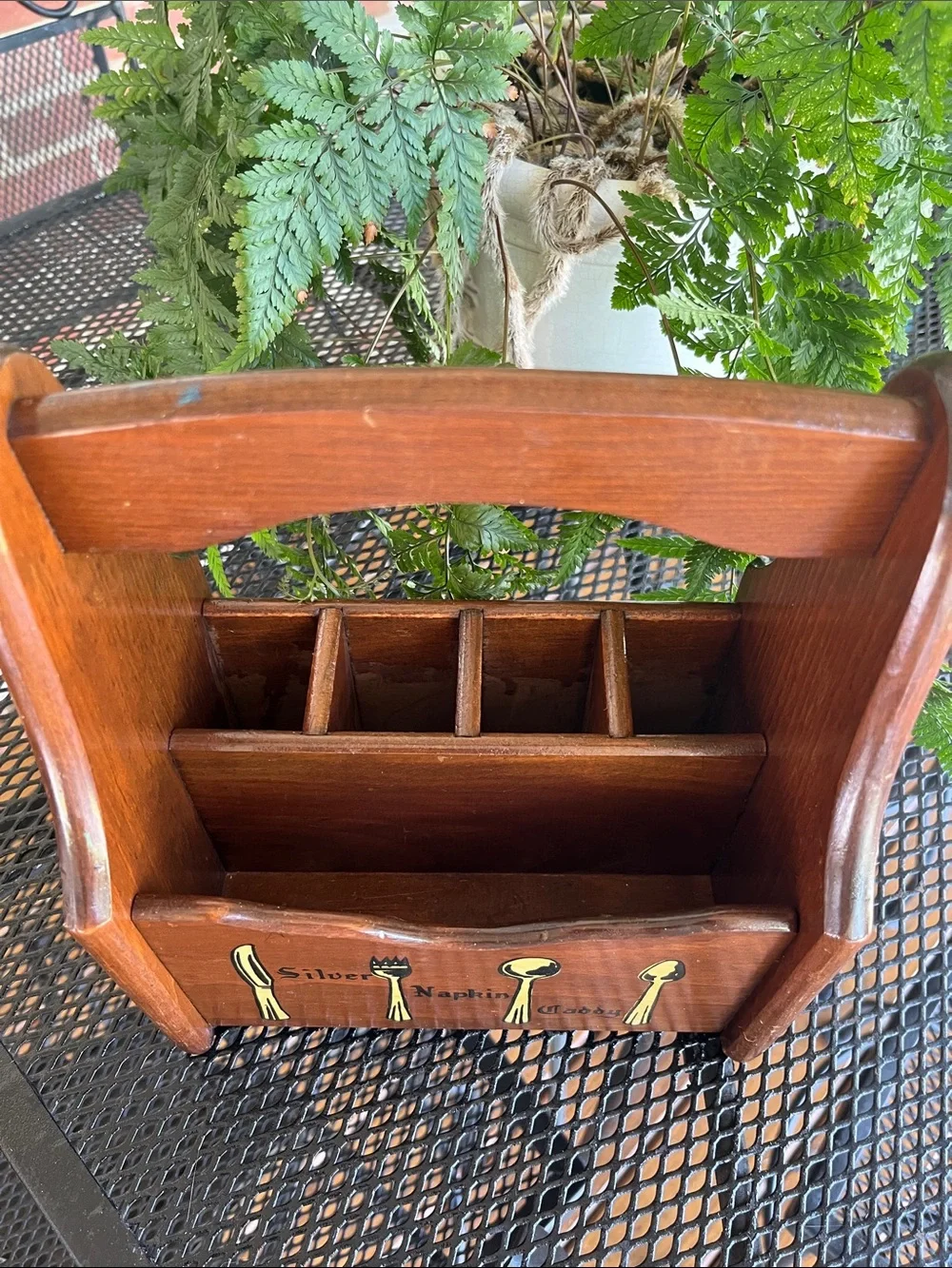 Vintage Cornwall Wood Napkin Holder Utensil Caddy MCM Cottagecore Boho